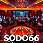SODO66 players engaging in an exciting game at a modern casino, showcasing vibrant gambling atmosphere.