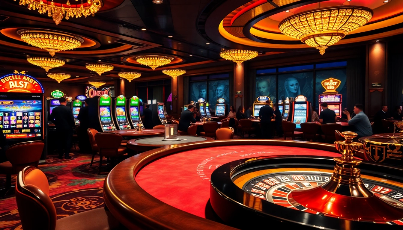 C168 okvip players enjoying an exciting casino experience with vibrant slot machines and poker tables.