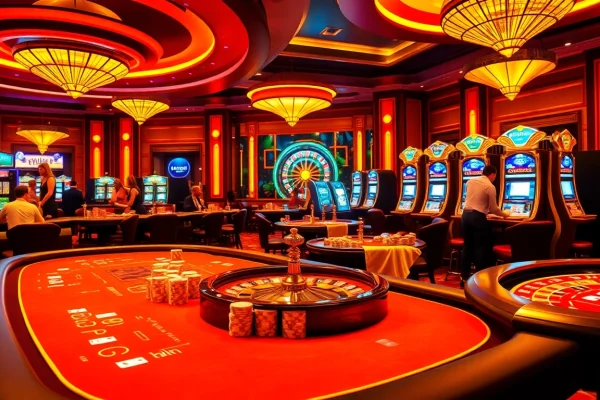 Rasakan sensasi kemenangan di kasino mewah dengan meja permainan yang berfokus pada Datuk Win dan pemain yang tenggelam dalam permainannya.