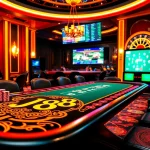 Experience thrilling j88 gambling action at a lavish casino table with vibrant decor.