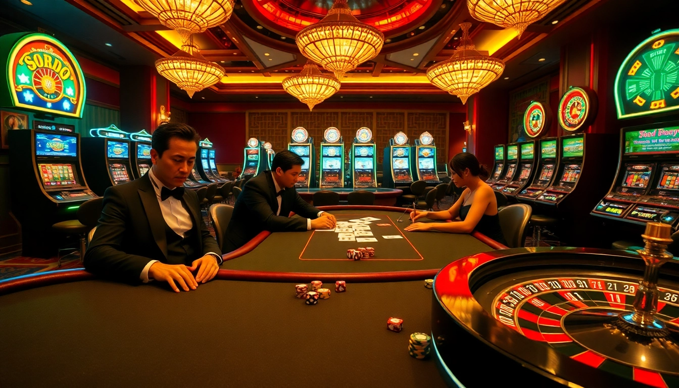 SODO casino ambiance with players enjoying poker and vibrant slot machines.