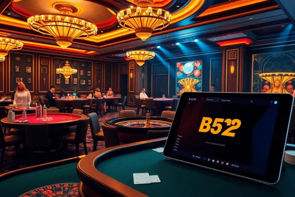 B52 online gambling scene featuring exciting games with players engaged at elegant tables.