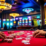 Players engage in a thrilling poker game at sa88's luxurious casino, surrounded by vibrant slot machines and roulette tables.