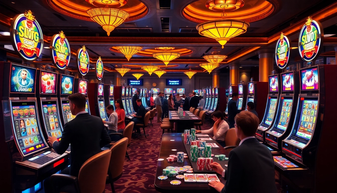 Pemain yang terlibat memutar mesin slot88 di suasana kasino mewah dengan cahaya yang cerah.