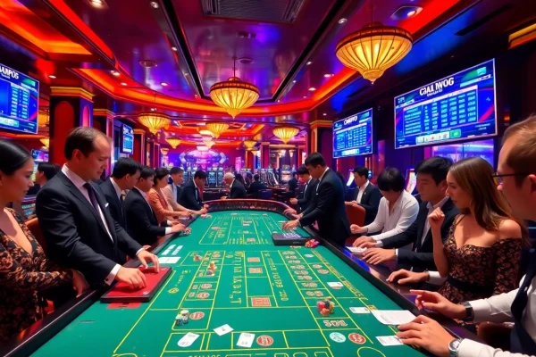 Exciting scene of players enjoying Tài Xỉu MD5 at a luxurious casino.