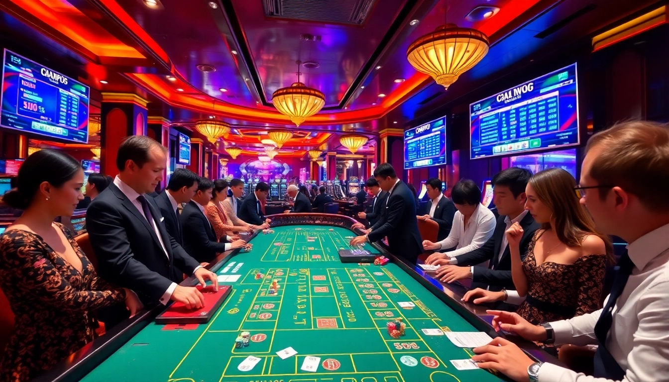 Exciting scene of players enjoying Tài Xỉu MD5 at a luxurious casino.