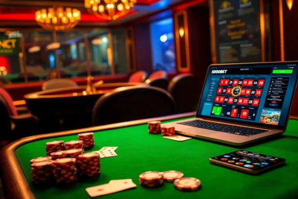 Engaging players at the sbobet login indonesia interface amid a lively poker and roulette scene.