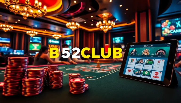Players engaging in a thrilling poker game at B52CLUB casino, showcasing excitement and luxury.