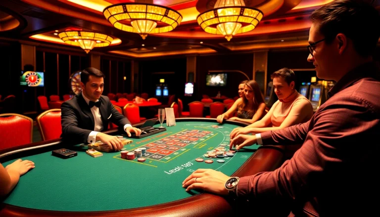 Experience thrilling gameplay at lego138's vibrant casino table with excited players and professional dealers.